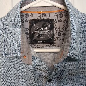 Drill NYC Blue Short Sleeve Patterned Button Down Shirt Men's Size L